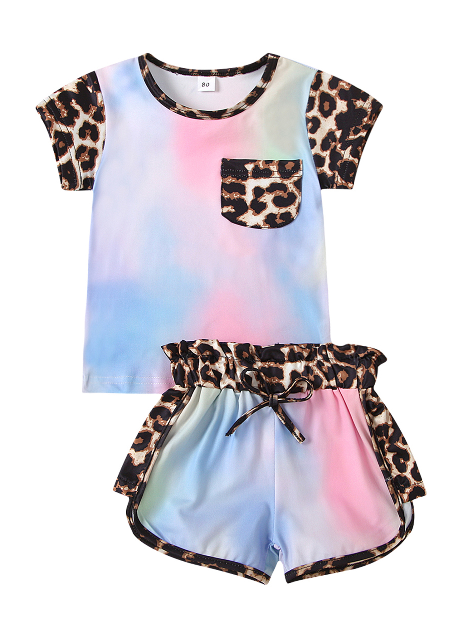 Toddler Kids Baby Girl Summer Outfits Short Sleeve T Shirt Top Leopard Shorts Pants Clothes Set