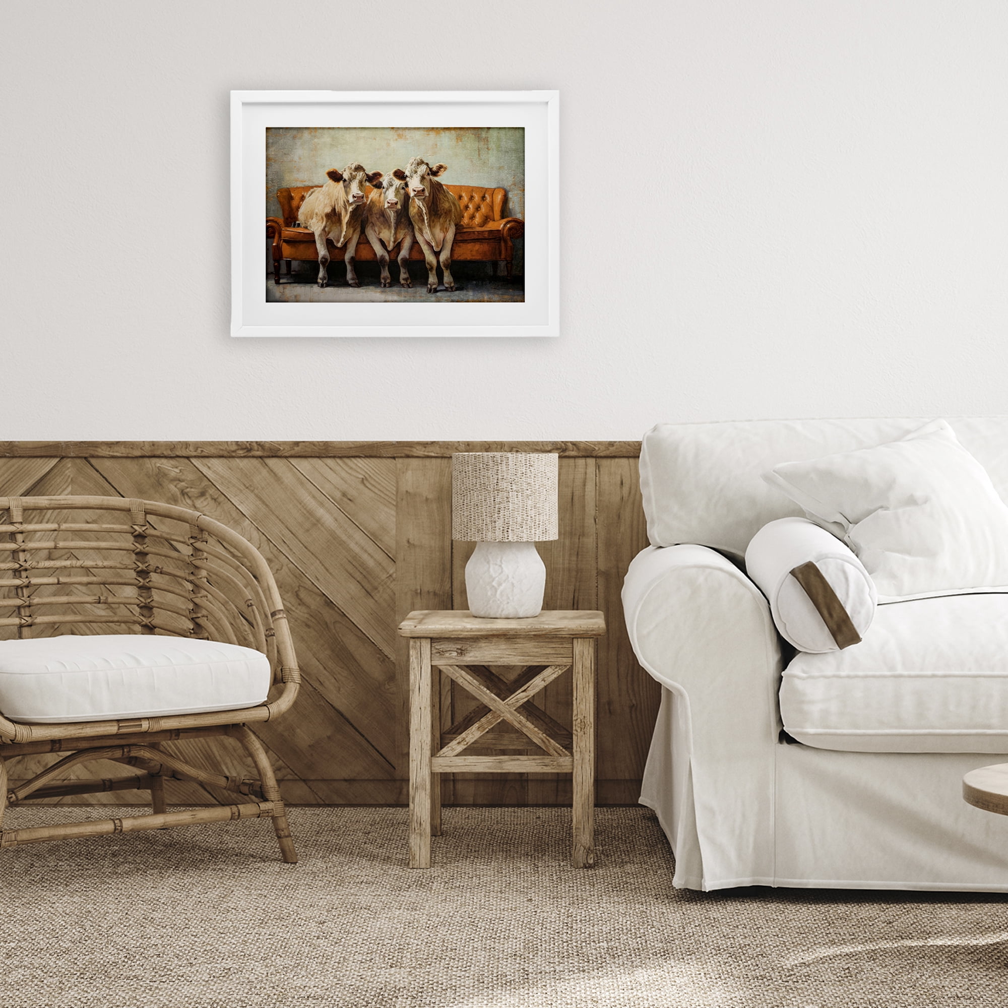 Stupell Industries Cows Just Chillin' White Framed Print Under Glass, design by Tina LeCour