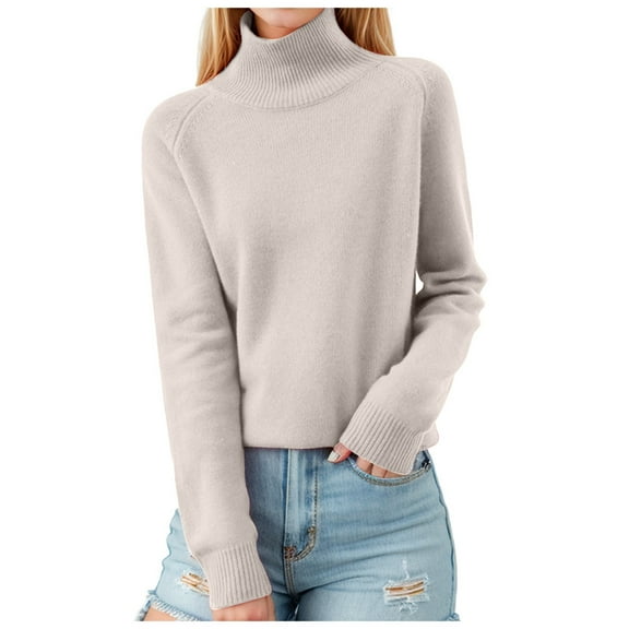 Dpytoraw Women Stand Collar Neck Slim Sweaters Soft Warm Elastic Pullover Tops