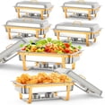 thumbnail image 1 of Bingirl Ensemble de 6 Buffets de 8 Qt en Acier Inoxydable avec Plateau Anti-Frottement et Cadre Pliant pour Servir et Réchauffer les Aliments, 1 of 7