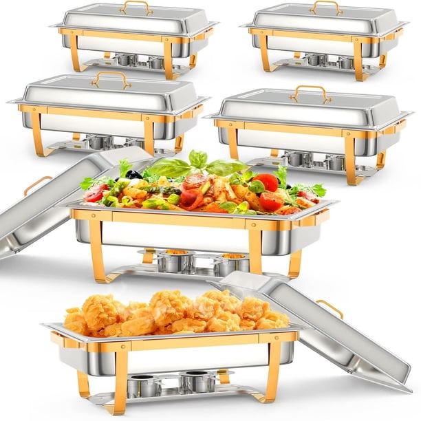 6-pack 8qt stainless steel chafing dish buffet set con folding frame para food serving y warming