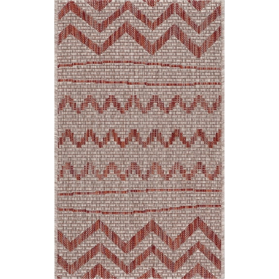 LR Home Victoria 2' x 3' Beige/Red Chevron Indoor/Outdoor Area Rug