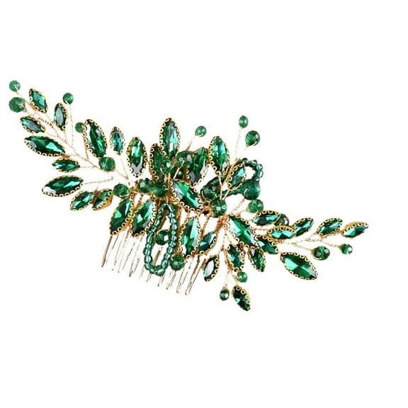 ERDOUY Bridal Flower Wedding Hair Pins Crystal Pearl Hair Combs Clips Headpiece Gold Wedding Hair Accessories Jewelry with Rhinestone for Brides Bridesmaids Women Girls (Green)