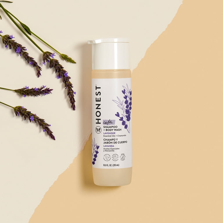 The Honest Company 2-in-1 Shampoo + Body Wash - Tear-Free, Hypoallergenic, Naturally Derived, Lavender Calm Scent, 18 Fl Oz