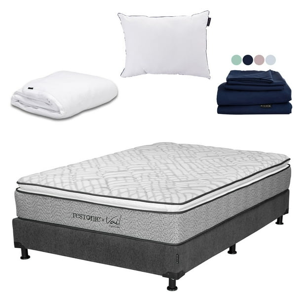 Colchón Matrimonial Dicasa Vail + Box Base Cama + Almohada One + Protector Cloud + Sábanas Softy
