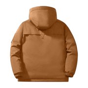 Fall Winter Insulatedd Jacket for Men Warm Down Jackets Thick Full Zip Casual Hooded Waterproof Coat Beige L
