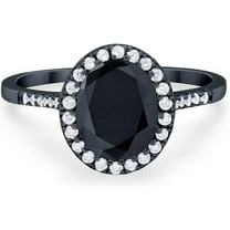 Rag Jewels 2.00 Ct Oval Cut Black Diamond Engagement Wedding Christmas Thanksgiving Halo Ring 14K Black Gold Plated 925 Sterling Silver For Women's -8.5