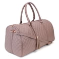 thumbnail image 2 of Women's Quilted Leather Weekender Travel Duffel Bag With Rose Gold Hardware - Large 22" Size - Cute Satin Inner Lining - Mauve, 2 of 6