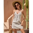 thumbnail image 6 of Fiophy 100% Linen Dress V Neck Button Front Sleeveless Spaghetti Strap Summer Casual Above Knee Length Vacation Short Dresses,Flax, XL, 6 of 8