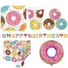 Donut Time Birthday Party Set 35 Pieces,Luncheon Napkin,9 Oz. Cup,7" Plate,Plastic Table Cover,Metallic Balloon,Banner