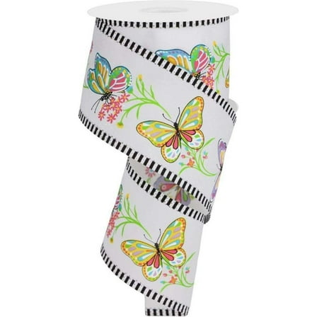 2.5" Butterfly Branch Stripe Ribbon: White (10 Yards)