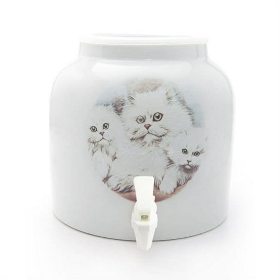 White Cats Porcelain Water Beverage Dispenser Crock - 2.2 Gallons | Lead Free