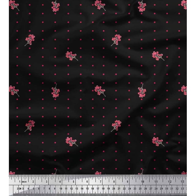 Soimoi Black Poly Georgette Fabric Berries & Dots Decor Fabric Printed Yard 42 Inch Wide