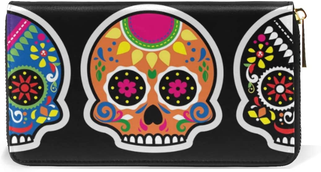 Women Wallet Coin Purse Phone Clutch Pouch Cash Bag,Colorful Skull Female Girl Card Change Holder Organizer Storage Key Hold Elegant Handbag Gift