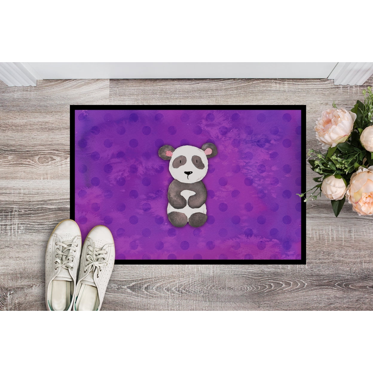 Polkadot Panda Bear Watercolor Door Mat