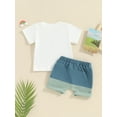 thumbnail image 4 of Suealasg 2Pcs Kids Boys Summer Clothes Toddler Baby Boys Beach Outfit  6M 1T 2T 3T Letter Print Short Sleeve T-Shirts Tops and Elastic Waist Contrast Color Shorts, 4 of 9