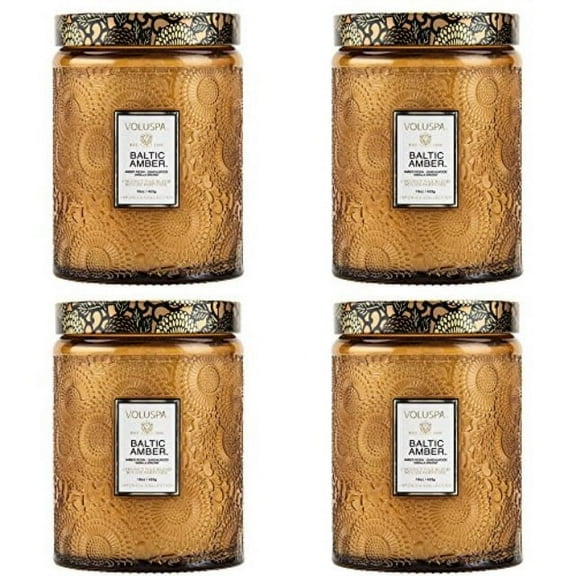 Voluspa Baltic Amber Large Embossed Glass Jar Candle 4 pack