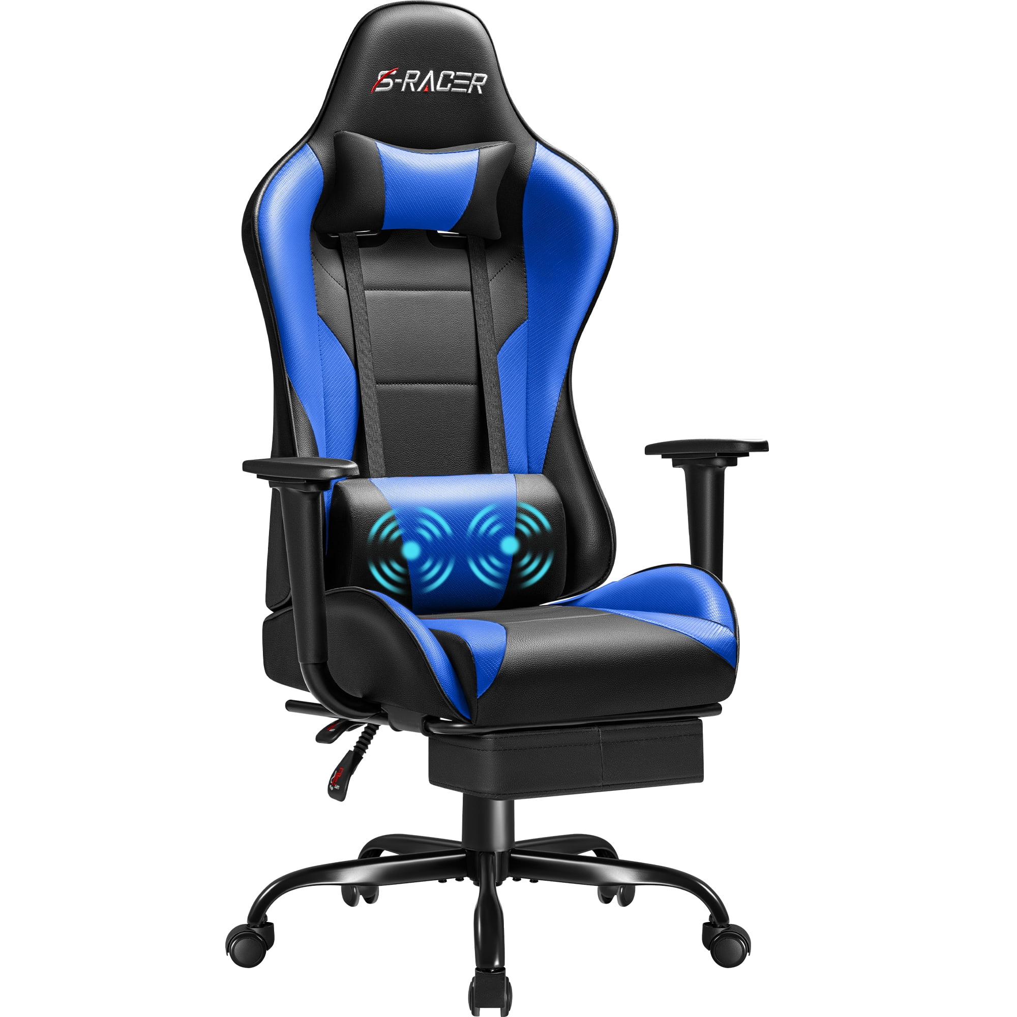 Homall Gaming Chair Massage Office Chair High Back PU Leather Chair with Footrest, Blue