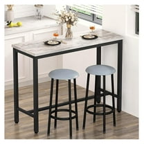 39.3" Bar Table Set of 2,Faux Marble Pub Height Table and Chairs Set of 2 with Upholstered Stools,3 Piece Bar Table and Chairs Set Dining Table Set for Living Room,Kitchen,Bar,Grey