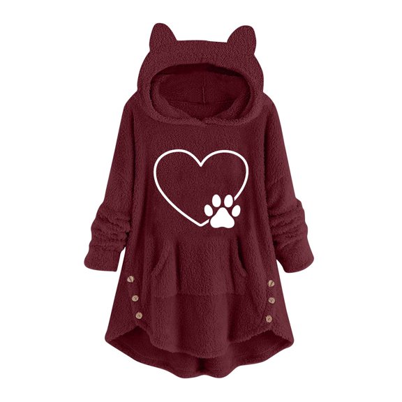 skpabo Christmas Fleece Hoodie Women Oversized Teddy Fleece Hoodies Christmas Jumpers Winter Plush Warm Coat Hooded Sweatshirt Thicken Pullover Plus Size Cozy Pullover