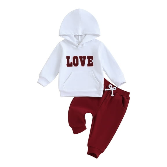 Bagilaanoe 2PCS Toddler Baby Girl Boy Pants Set Letter Embroidery Long Sleeve Hoodie Sweatshirt Tops   Sweatpants 6M 12M 18M 24M 3T Kids Casual Sweatsuits
