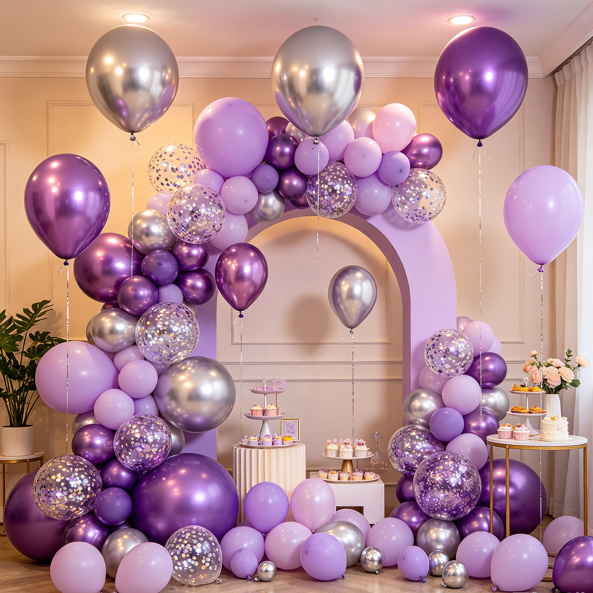 KIRIKOU 138pcs Purple and Silver Balloon Garland Arch Kit 18" 12" 10" 5" Chrome Metallic Confetti Pastel Latex Balloons for Birthday Wedding Baby Shower Party Decors