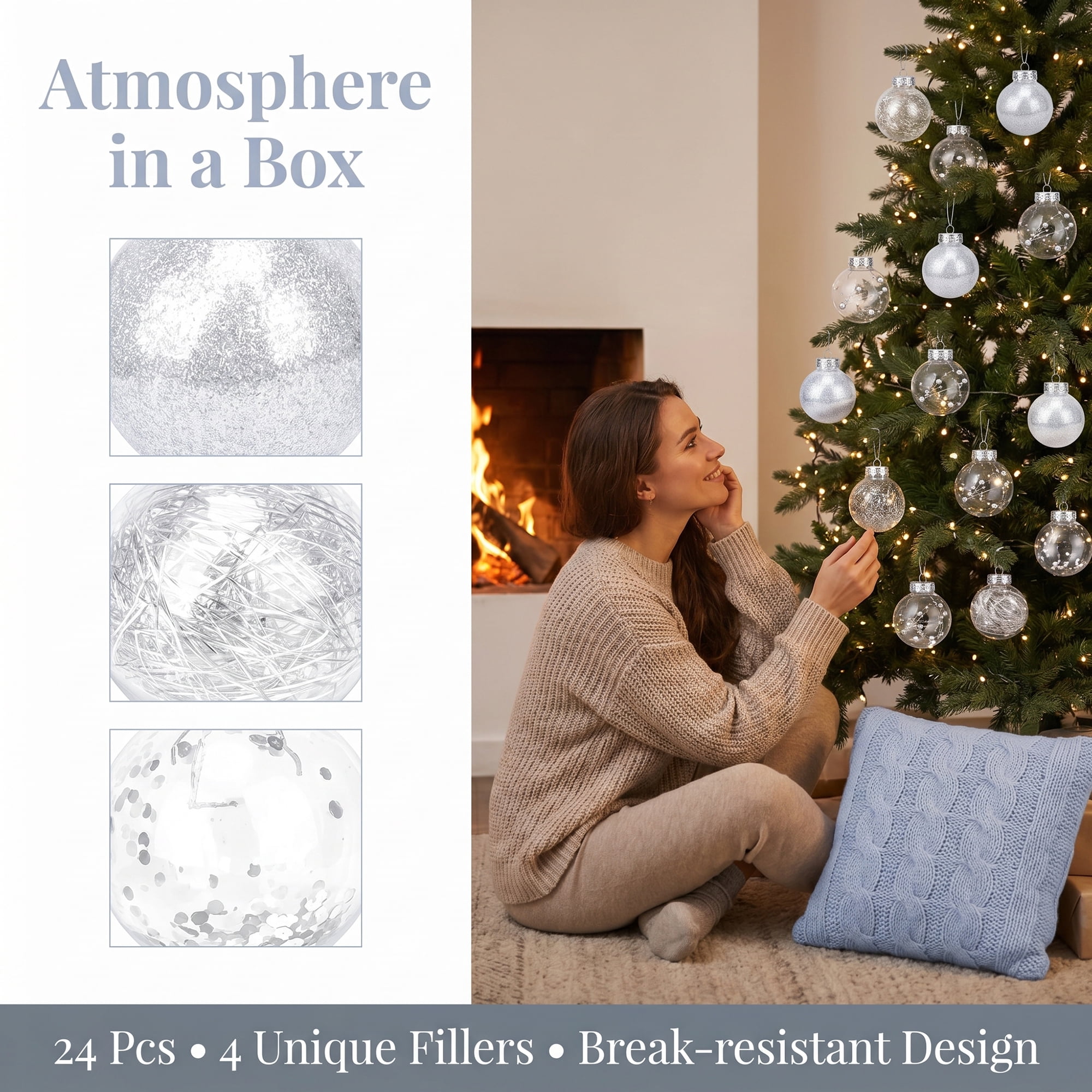 Unique Bargains Christmas Tree Ornaments - 24 Pack Baubles Shatterproof Balls White B 2.4"