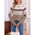 thumbnail image 5 of Women FairIsle Sweater Casual Vintage Crew Neck Knitted Sweater Cute Graphic Fall Fashion Pullover Jumper Tops Khaki S, 5 of 10