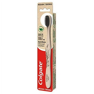 COLGATE - Bamboo Toothbrush with Charcoal Infused bristles - Medium Toothbrush - Handle Made from Biodegradable Bamboo, 100% Natural - Promotes Good Dental Health