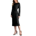 thumbnail image 4 of INSPIRE CHIC Sheath Wrap Boat Neck Dress for Women's Long Sleeve Bodycon Ruched Waist Work Office Midi Dress, 4 of 6