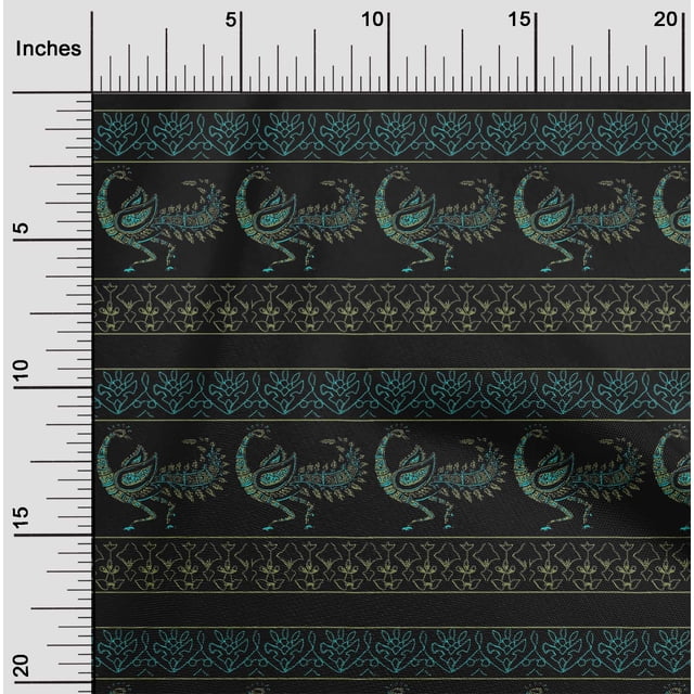 oneOone Silk Tabby Fabric Floral & Peacock Block Decor Fabric Printed BTY 42 Inch Wide