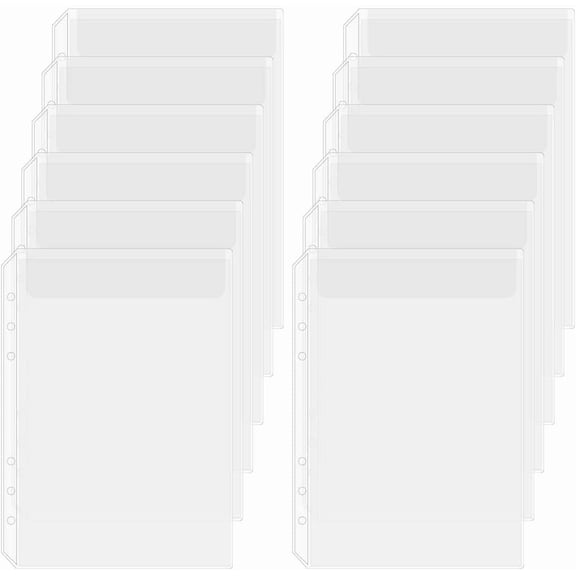 12 Sheets A5 Binder Dividers 6 Hole Clear Binder Inserts 8.4 x 5.8 Inch PVC Waterproof Loose Leaf Single Pocket Storage Protector Bags Sleeves for DIY