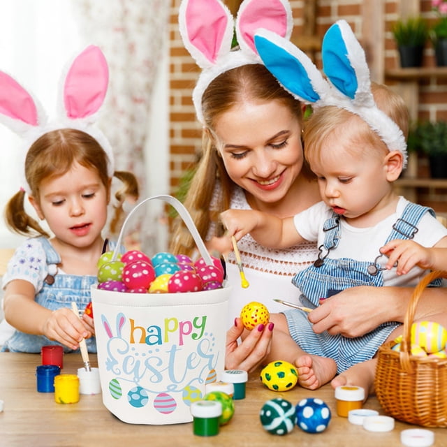 Party Decor Easter Basket Holiday Rabbit Bunny Printed Canvas Gift Carry Candy Bag
