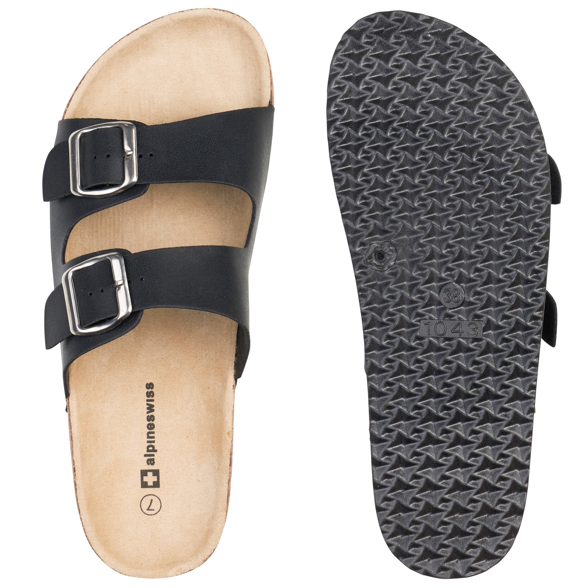 Alpine Swiss Womens Casual Double Strap Slide Sandals
