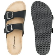 Alpine Swiss Womens Double Strap Contour Sandals Slip on Buckle Slides Vegan Leather Footbed Sandal Ergonomic Cork-Inspired Sole Summer Footwear