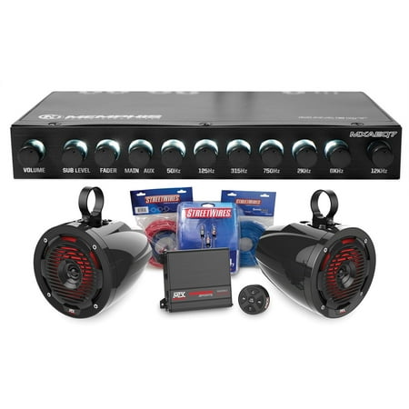 MTX BORVKIT1 (2) Tower Speakers+Amplifier+Bluetooth Control+EQ For RZR/ATV/UTV