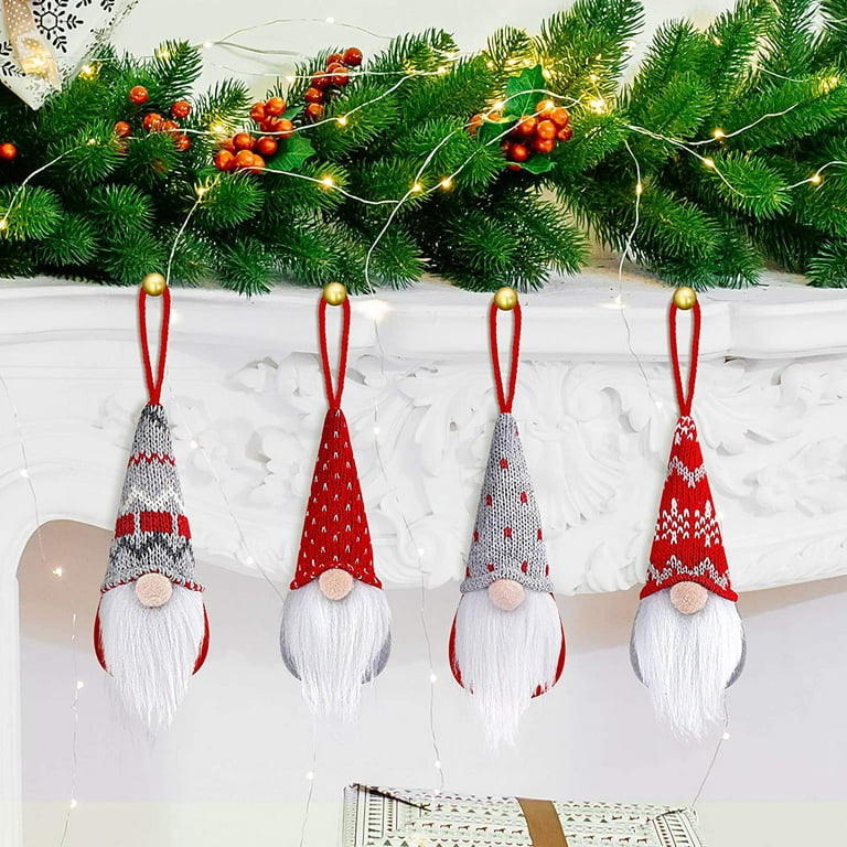 D-FantiX Gnome Christmas Ornaments Set of 4, Handmade Swedish Tomte Gnomes  Plush Scandinavian Santa Elf Table Ornaments Christmas Tree Hanging