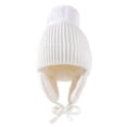 thumbnail image 1 of Children Winter Hat Thick Solid Color Head Ear Protection Plush Ball Decor Lace Up Windproof Elastic Cold Resistant Unisex Baby Cap Beanie Winter Accessories, 1 of 10