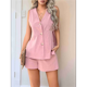 thumbnail image 4 of Conjuntos de 2 Piezas para Vacaciones de Verano para Mujer, para Playa, Viajes, Cruceros, Resorts, Camisetas Sin Mangas y Pantalones Cortos Informales, Color Rosa, Talla L, 4 of 10