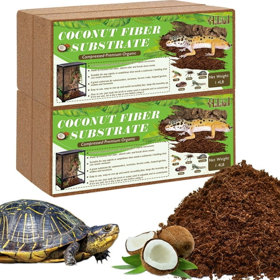 Halatool 4Pack Coconut Fiber Substrate for Reptile Bedding Natural Coconut Husk Substrate for Snake Tarantula Enclosure Tortoises Habitat Spider Leopard Gecko Tank, Fill 2.1 Gallon Terrarium