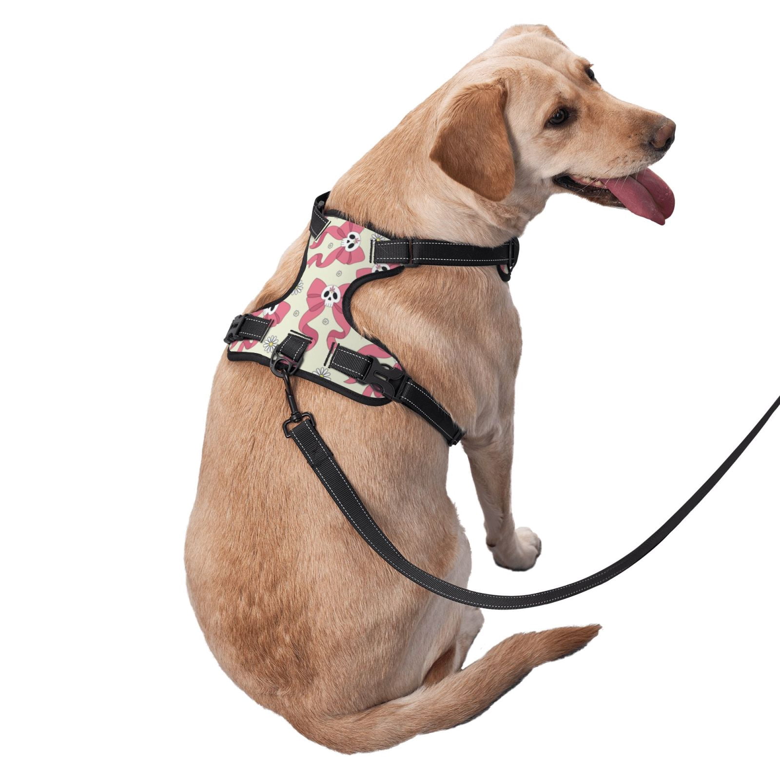 Fuzoiu Bow With Sugar Skull Print Reflective Dog Harness,Adjustable, Breathable Pet Vest,Dog Harness No Pull,No Choke Pet Vest for Small, Medium, and Large Dogs-Large