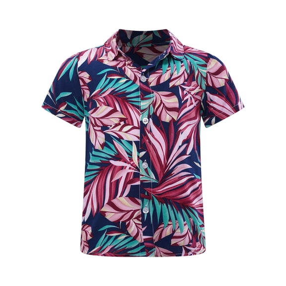Sinleey Boys Hawaiian Shirts Kids Casual Vacation Aloha Print Button Down Short Sleeve Shirts Tops Type A 110