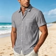 thumbnail image 2 of Men's Cotton Linen Short Sleeve Shirts Loose Casual Lightweight Button Down Shirt Beach Vacation Summer Tops with Pocket Size S-4XL Gray, 2 of 6