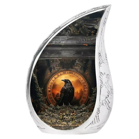 Handcrafted Wooden Cremation Urn – 6.5x6.5x10.5 Inches – Epoxy Resin-Coated Memorial Urn with Gold Floral Motifs