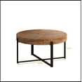 thumbnail image 4 of 33.86"Modern Retro Splicing Round Coffee Table, Fir Wood Table Top with Black Cross Legs Base, 4 of 12