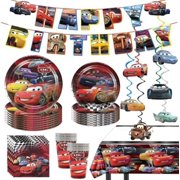 88 Psc Cars Birthday Party Supplies Set, Cars Theme, Plates, Cups, Utensils, Napkins, Tablecloth$$