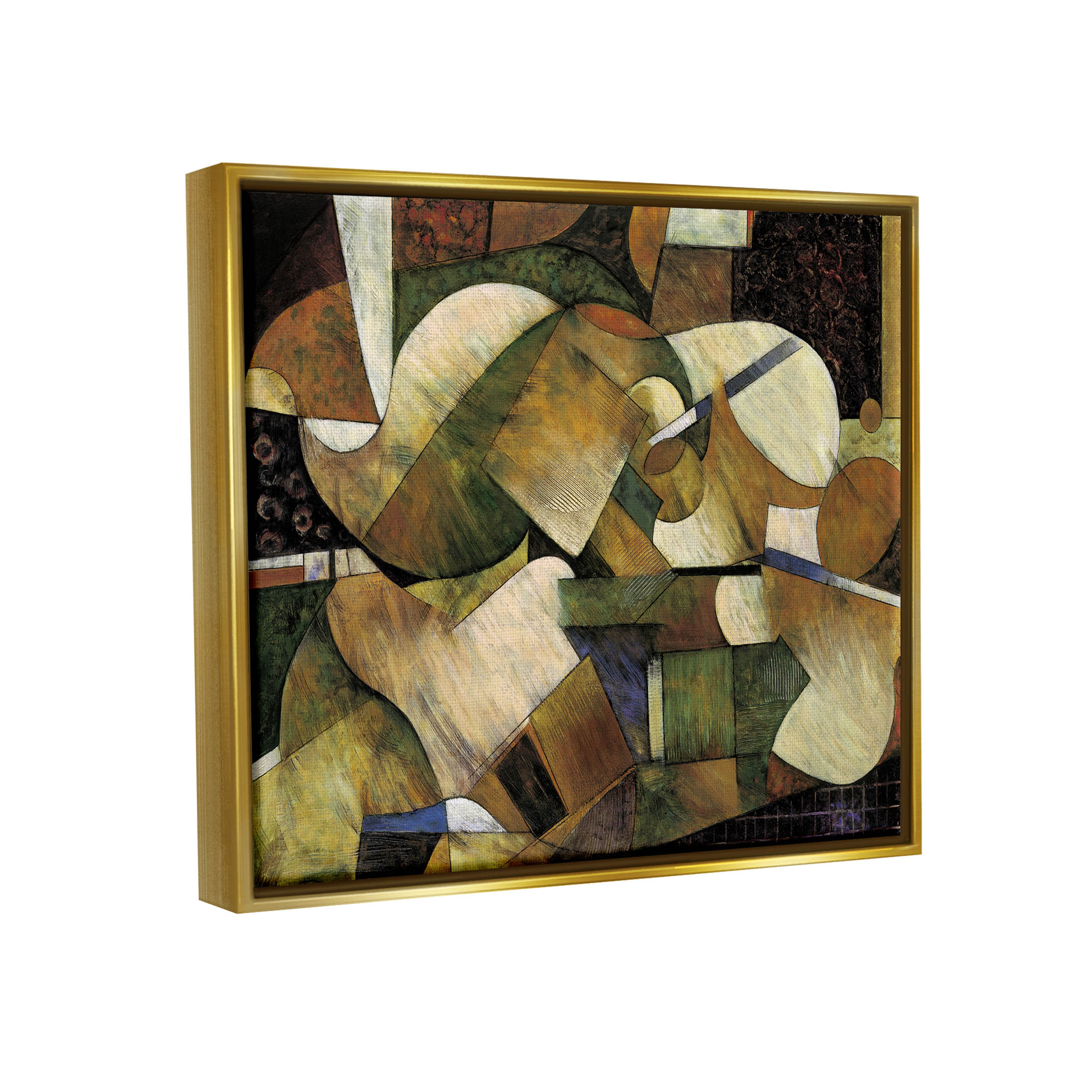 Stupell Industries Layered Shapes Cubism Arrangement Painting Metallic Gold Floating Framed Canvas Print Wall Art, Design by Jonathan Parsons