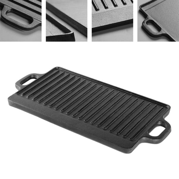 Reversible Grill Pan hierro Rectángulo Sear Grill Broil Fry para uso en exteriores 46cmx23cm Cola Sartén para asar