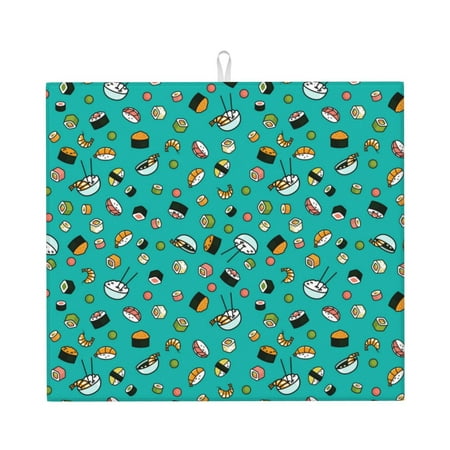 

Lukts Sushi (3) Print Ultra Water Dish Drying Mat Slip Resistant Pad for Sink Dishes or Under Rack Kitchen Counter Accessories