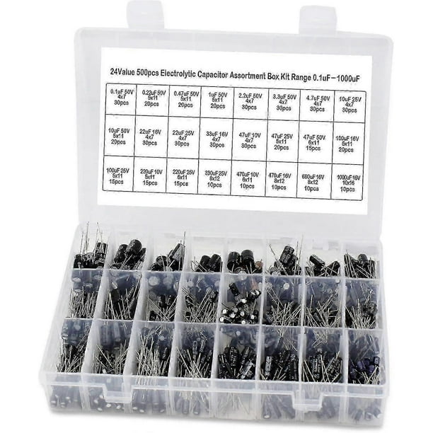 500 Pieces Aluminum Kit Scope Electrolytic Capacitor Range Box Contains 0.1uf-1000uf